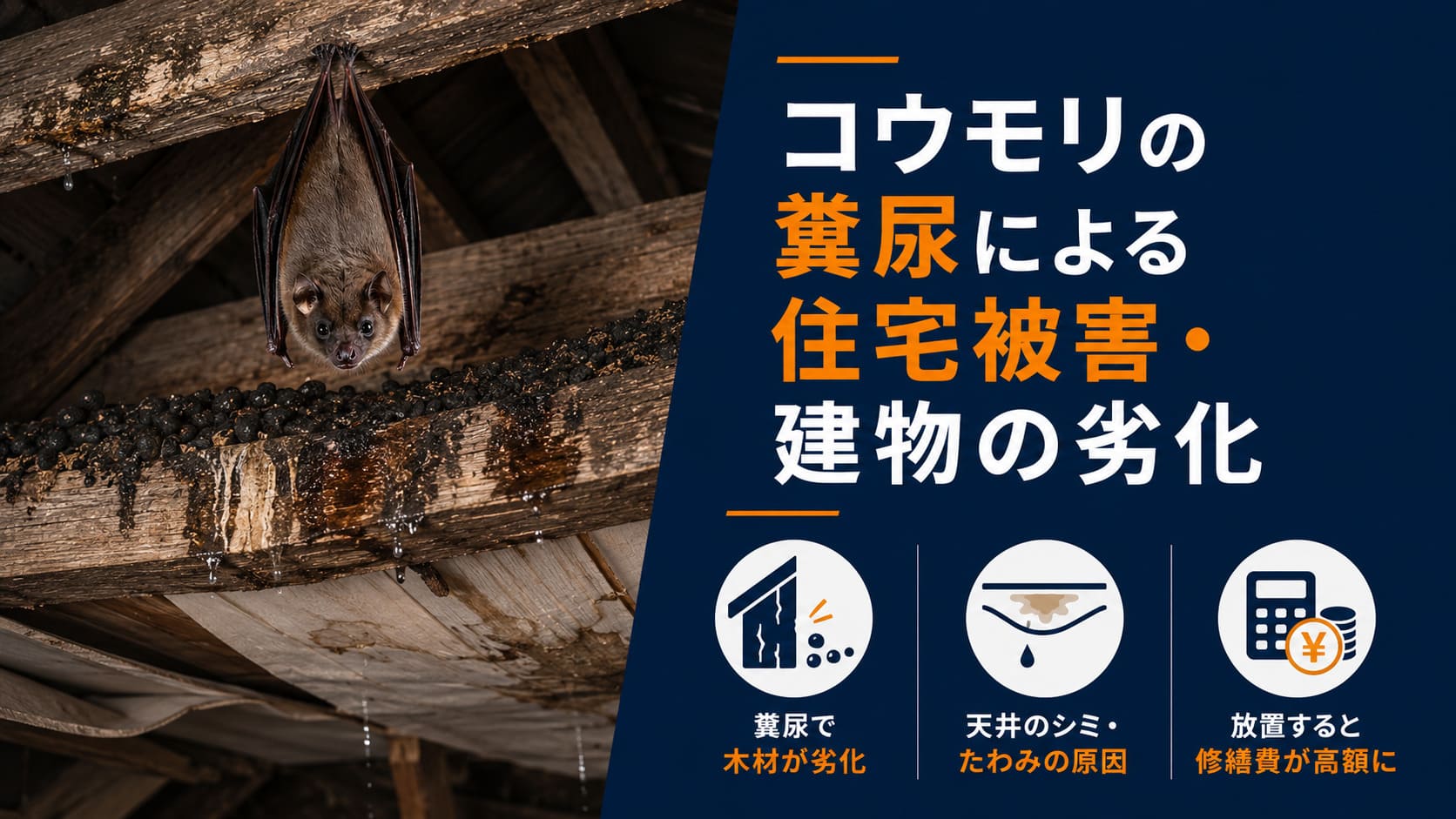 コウモリの糞尿による住宅被害・建物の劣化
