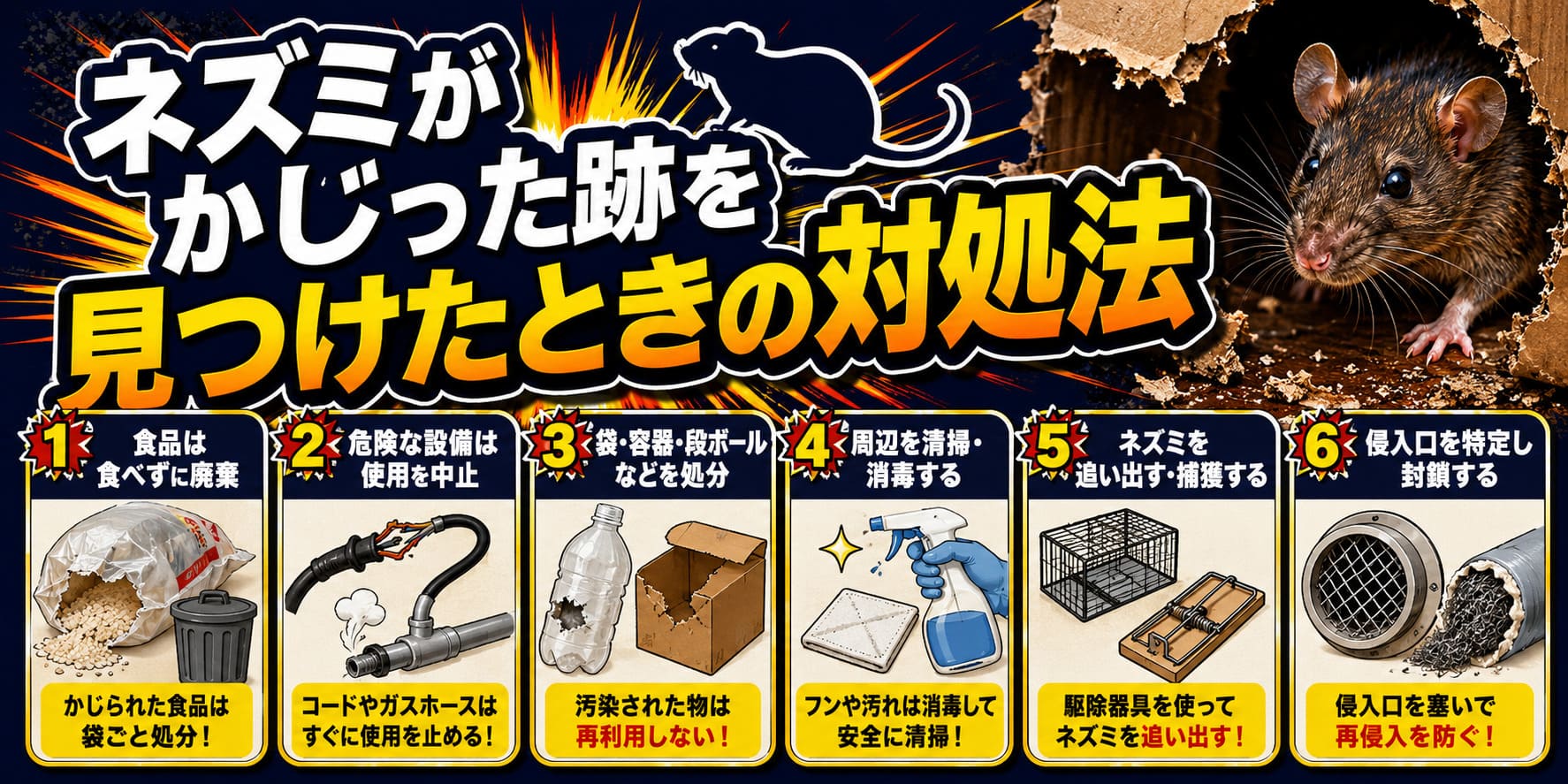 ネズミがかじった跡を見つけたときの対処法