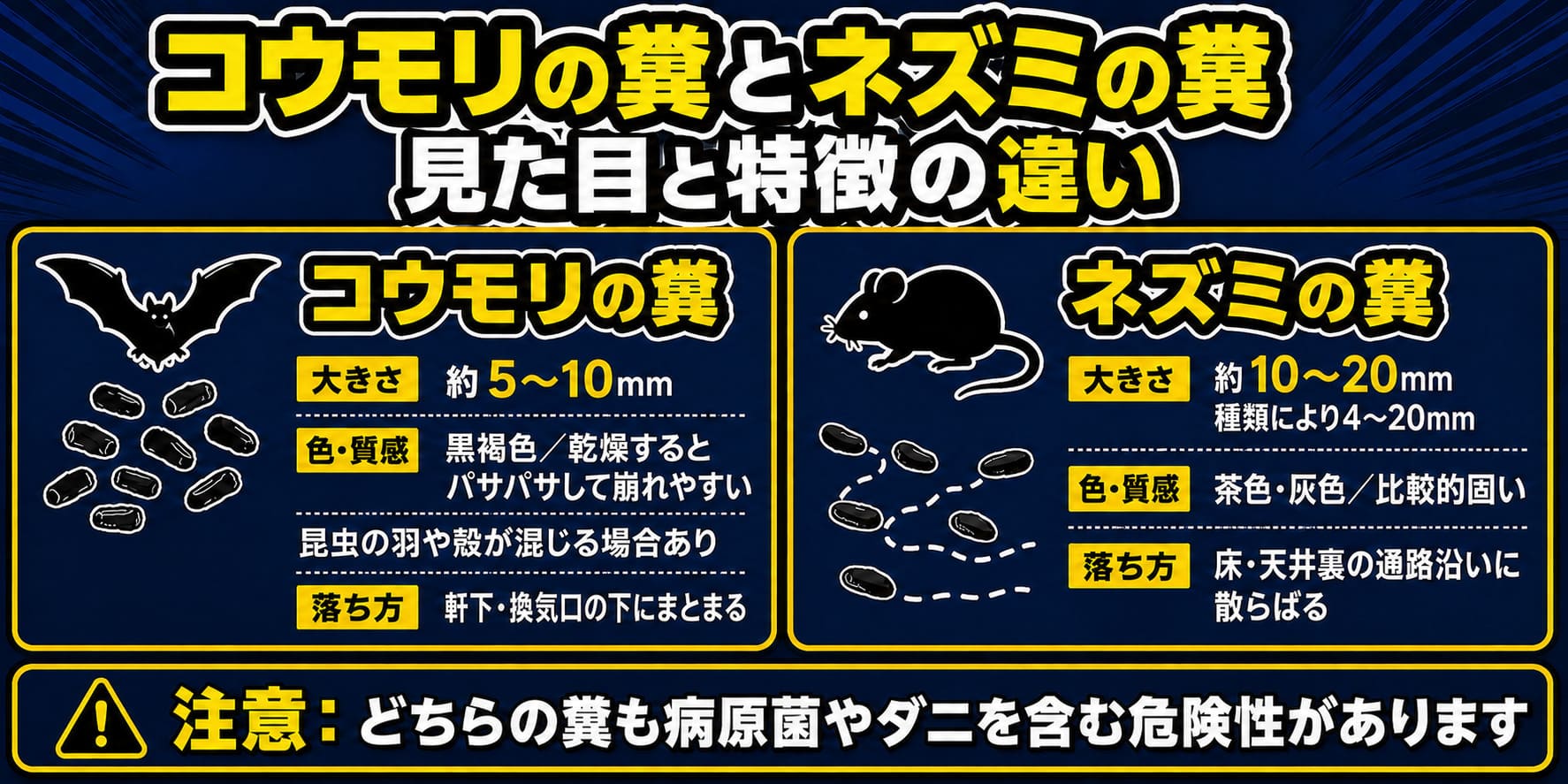コウモリのフンとネズミのフンの違い