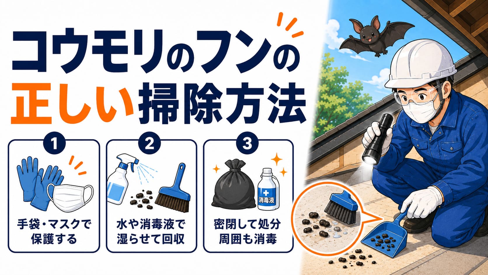 コウモリのフンの正しい掃除方法