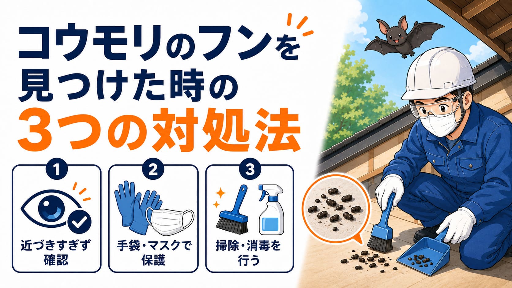 コウモリのフンを見つけた時の3つの対処法