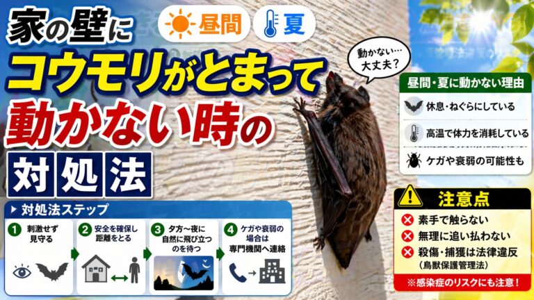 家の壁にコウモリがとまって動かない時の対処法｜昼間・夏に動かない理由も解説