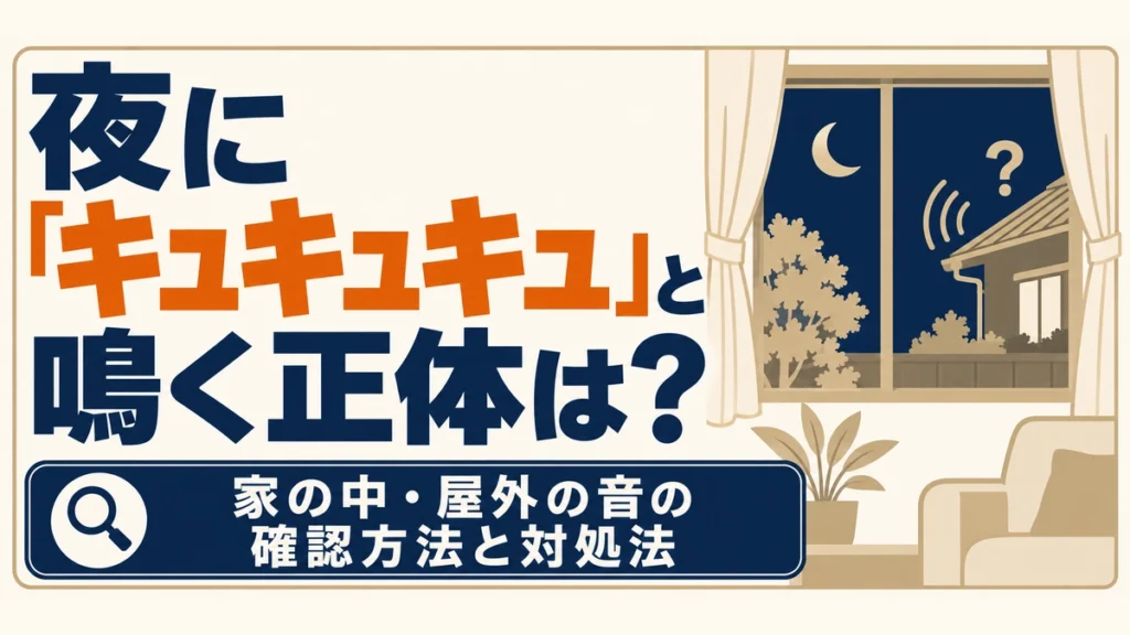 夜に聞こえる音の正体と、家の中・屋外の確認方法を案内するアイキャッチ