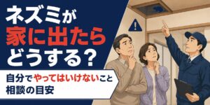 ネズミを見つけた直後に安全を確保し状況を記録する様子