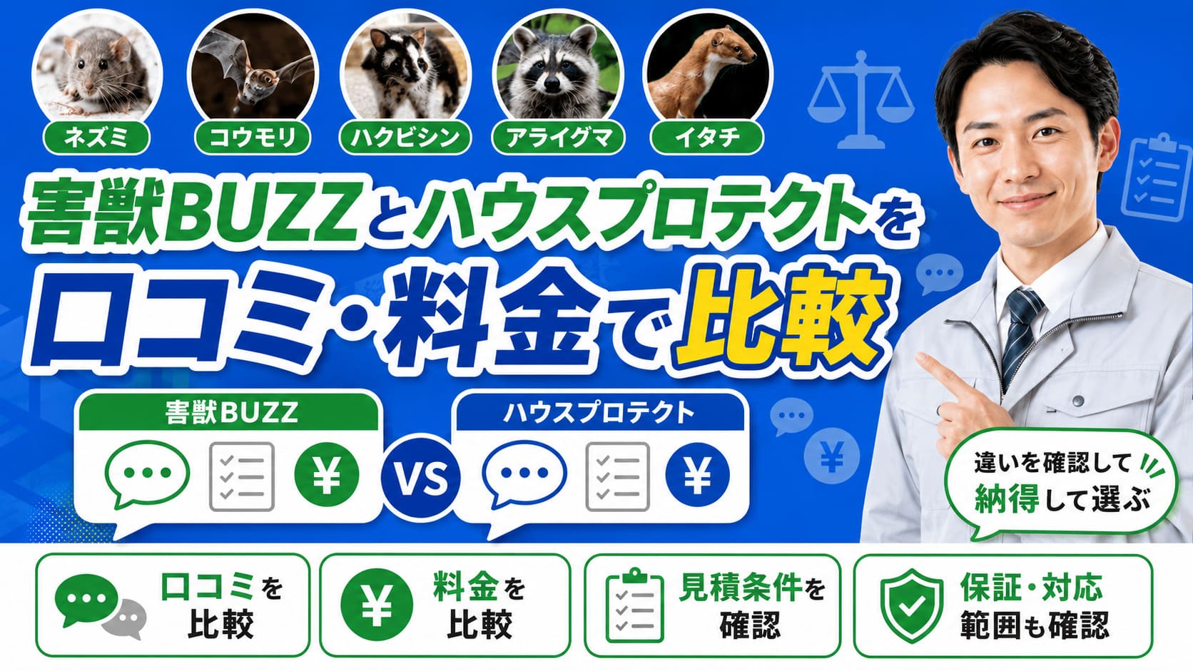 害獣BUZZとハウスプロテクトを口コミ・料金で比較