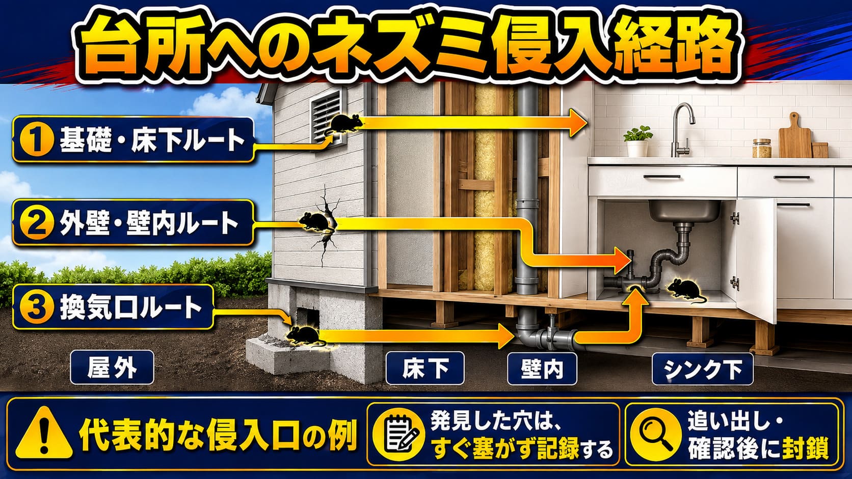 台所のネズミの侵入経路