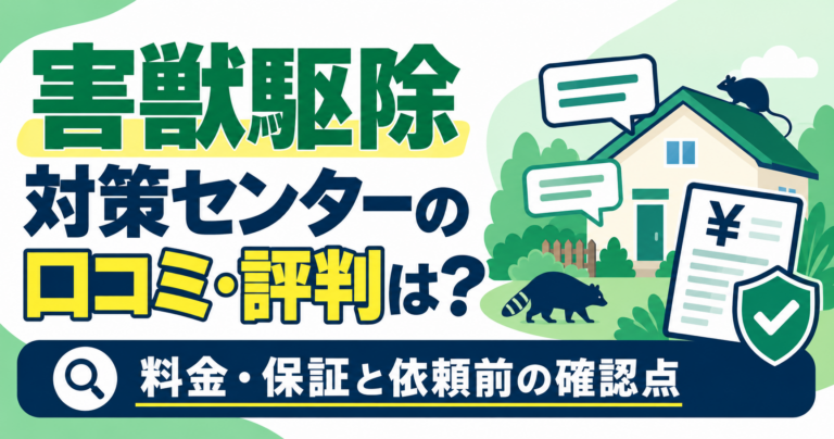 害獣駆除対策センターの口コミ・評判と、料金・保証の確認点を示すアイキャッチ画像