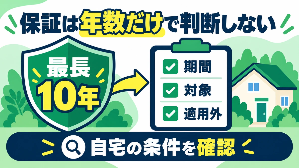 最長10年の再発保証について、期間・対象・適用外条件を確認する図